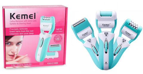 Kemei KM-6198B 3-In-1 Multifunctional Electric Shaver, Callus Remover, And Epilator For Women